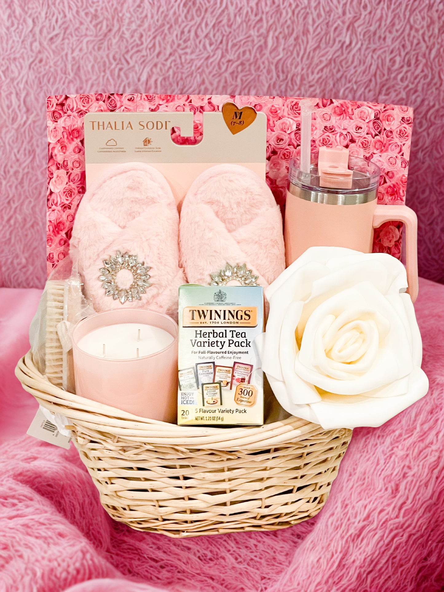 Ultimate Pampering Gift Basket with Slippers, Candle, Happy Birthday, Congratulations, Thinking of You