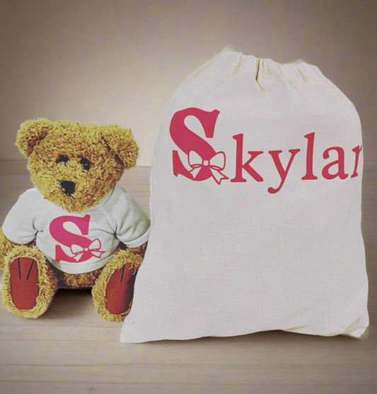 Personalized Teddy Bear with Bag, Baby Shower Gift