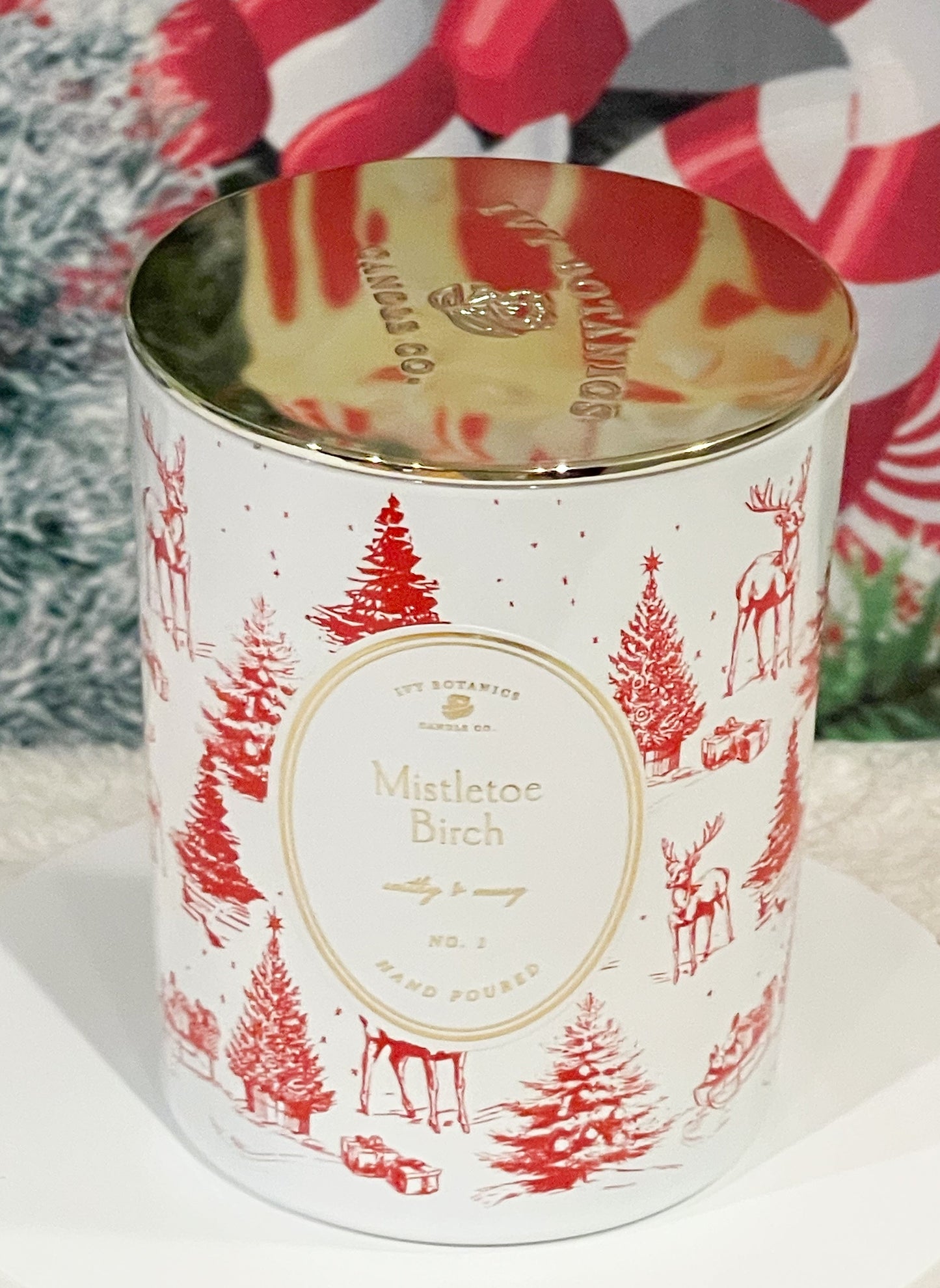 Festive Spa Basket, Mistletoe Birch Scented Candle, Collagen Mask, Exfoliating Foot Mask, Slippers, Tea and More