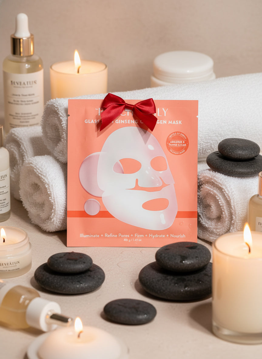 Festive Spa Basket, Mistletoe Birch Scented Candle, Collagen Mask, Exfoliating Foot Mask, Slippers, Tea and More