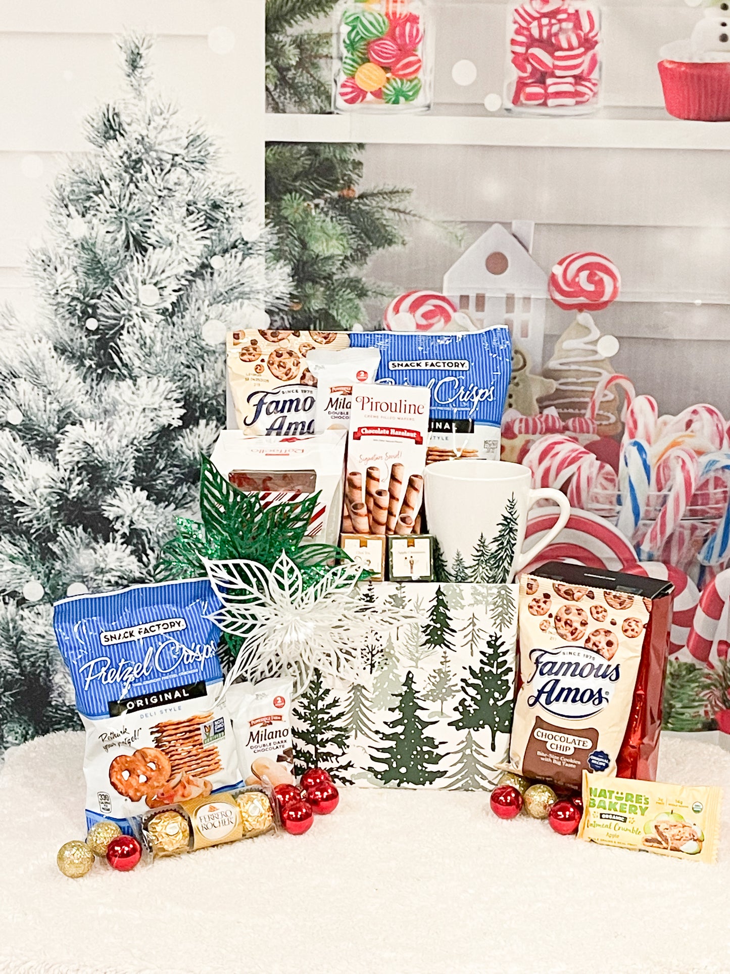 Holiday Snacks, Chocolate Chip Cookies, Pretzels, Mug, Tea and More