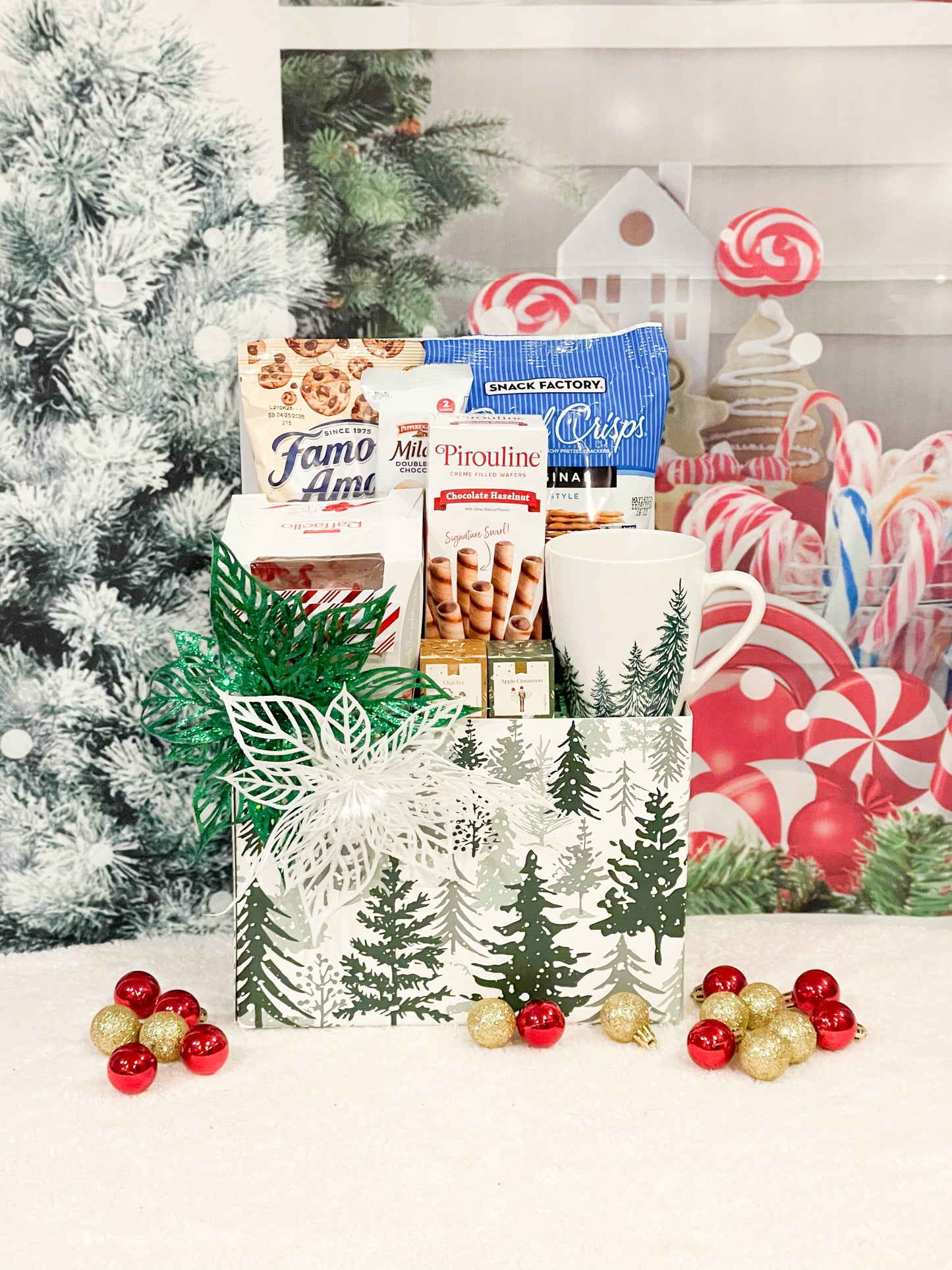 Holiday Snacks, Chocolate Chip Cookies, Pretzels, Mug, Tea and More