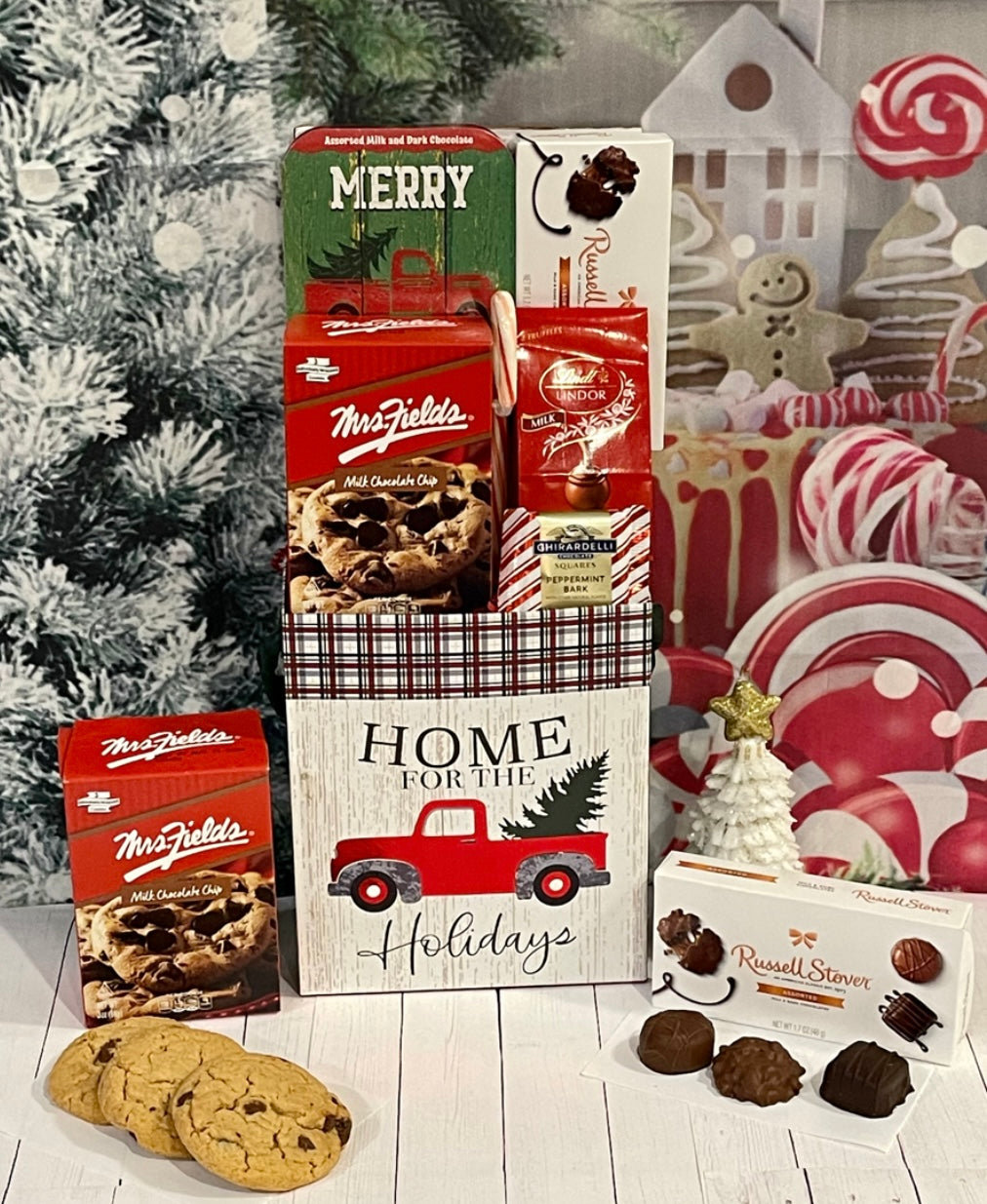 04-Holiday Snack Basket, Secret Santa with Chocolate Chip Cookies, Lindt Chocolate Triffles, Assorted Chocolates and More!