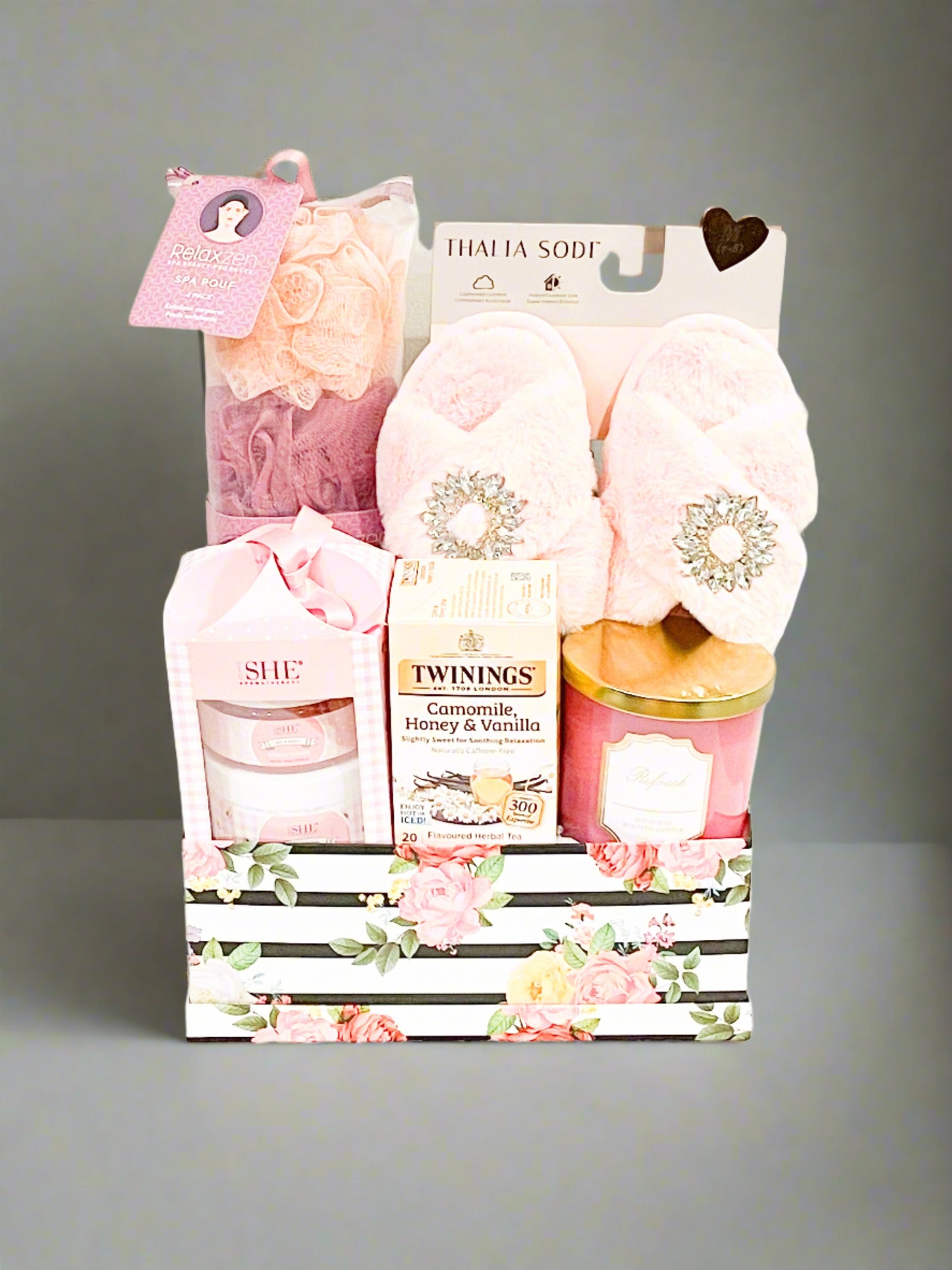 Ultimate Pampering Gift Basket with Slippers, Candle, Happy Birthday, Congratulations, Thinking of You