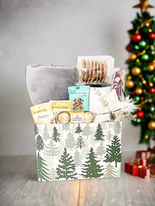 Merry Christmas with Pine Tree Gift Basket, Secret Santa, Gift for Neighbor, Mug, Tea and Snacks (Copy)